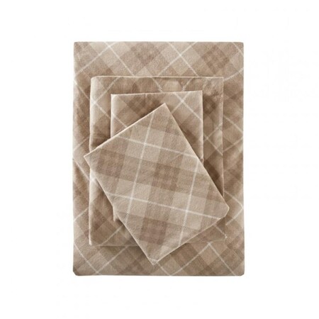 True North By Sleep Philosophy Cozy Flannel Sheet Set, Tan Plaid - Full TN20-0072